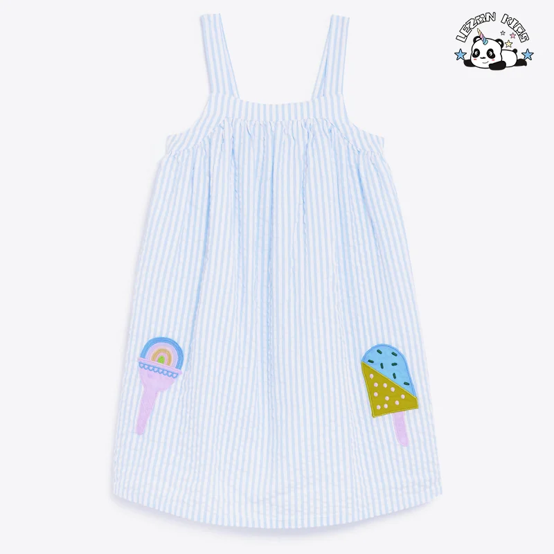 LEZONKIDS - Último Estilo Vestido de Algodão Listrado com Estilo OEM, Vestido Suspensor sem Manga Fofo para Meninas